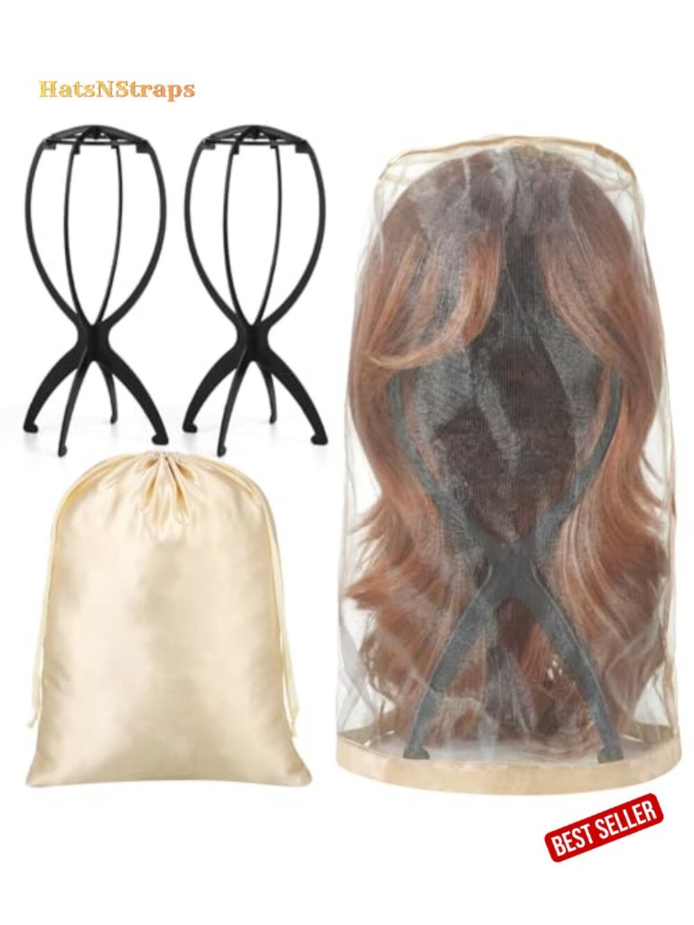 2 Pack Wig Stand with Storage Bags - Foldable Holder Display for Wigs Hair